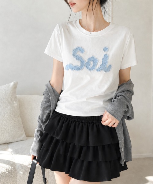 Soi（clothing）（ソイ クロージング）の「【Soi】コットンフリンジロゴパッチTシャツ（Tシャツ/カットソー・レディース・ホワイト/ブラック/オートミール・LARGE/SMALL/MEDIUM）」の12枚目の写真