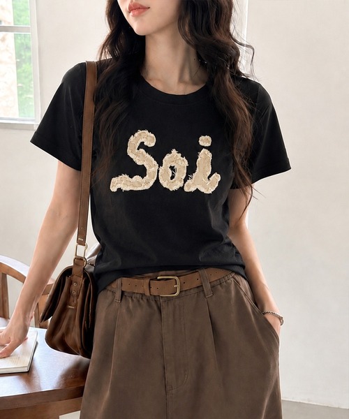 Soi（clothing）（ソイ クロージング）の「【Soi】コットンフリンジロゴパッチTシャツ（Tシャツ/カットソー・レディース・ホワイト/ブラック/オートミール・LARGE/SMALL/MEDIUM）」の14枚目の写真