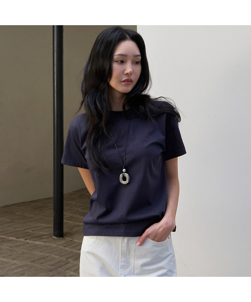MORVE13(モルブ13)の「アセンティックシルケットTシャツ(ネイビー)(Tシャツ/カットソー・レディース・ピンク/アイボリー/サンドベージュ/ブラック/ネイビー/ブラウン系その他・SMALL/MEDIUM)」の5枚目の写真