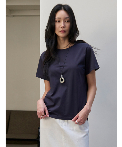 MORVE13(モルブ13)の「アセンティックシルケットTシャツ(ネイビー)(Tシャツ/カットソー・レディース・ピンク/アイボリー/サンドベージュ/ブラック/ネイビー/ブラウン系その他・SMALL/MEDIUM)」の7枚目の写真