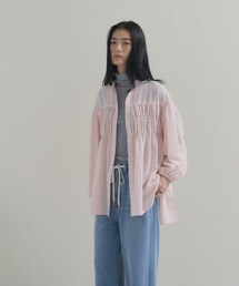 【マシンウォッシュ】シャーリング チュニックブラウス