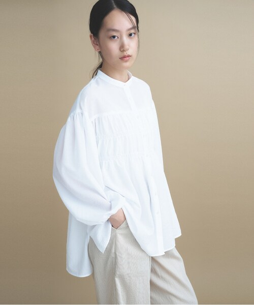 cloenc(クロエンス)の「【マシンウォッシュ】シャーリング チュニックブラウス(シャツ/ブラウス・レディース・チャコールグレー/ホワイト/ピンク・02/00)」の7枚目の写真
