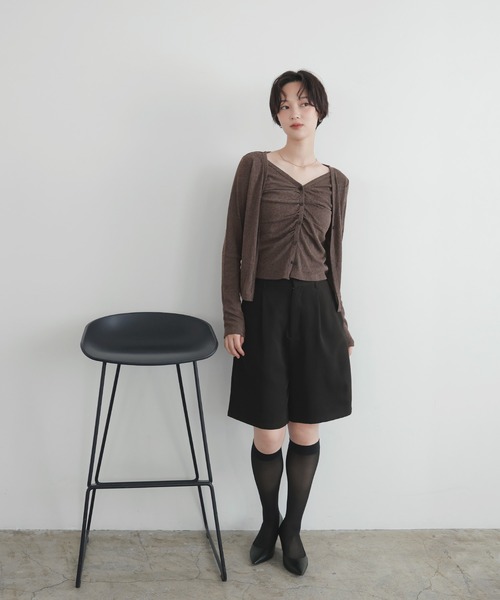 LIAN(リアン)の「Vネックレイヤードギャザーカーディガン(カーディガン/ボレロ・レディース・グレー/アイボリー/ブラウン/ピンク/ブラック・FREE)」の22枚目の写真