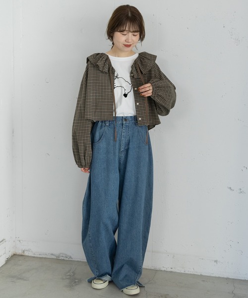 POU DOU DOU（プードゥドゥ）の「ラッフルカラーブラウス（シャツ/ブラウス・レディース・ターコイズブルー/ブラック/ブラウン・3）」の17枚目の写真