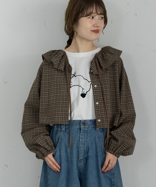POU DOU DOU（プードゥドゥ）の「ラッフルカラーブラウス（シャツ/ブラウス・レディース・ターコイズブルー/ブラック/ブラウン・3）」の21枚目の写真