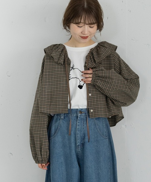 POU DOU DOU（プードゥドゥ）の「ラッフルカラーブラウス（シャツ/ブラウス・レディース・ターコイズブルー/ブラック/ブラウン・3）」の22枚目の写真