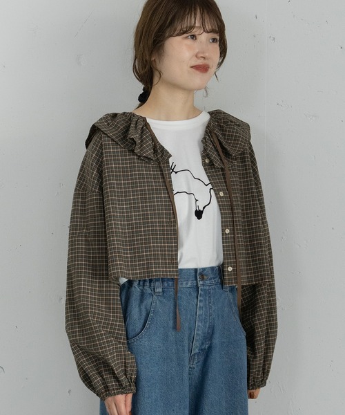 POU DOU DOU（プードゥドゥ）の「ラッフルカラーブラウス（シャツ/ブラウス・レディース・ターコイズブルー/ブラック/ブラウン・3）」の14枚目の写真