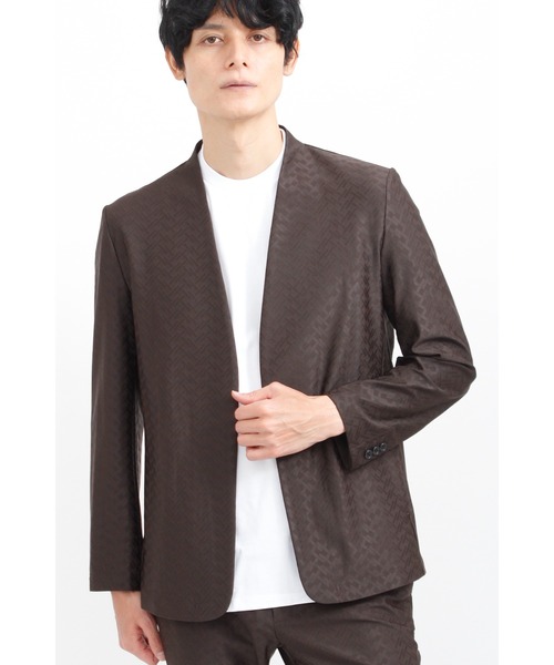 TORNADO MART(トルネードマート)の「TORUNE∴4WAY HIGAKIジャガードノーカラーJK(Tシャツ/カットソー・メンズ・ライトグレー/ダークブラウン/ブラック・M/L/LL)」の3枚目の写真