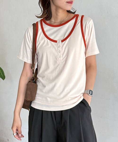 CPCM(シーピーシーエム)の「タンクセットスラブ半袖プルオーバー(Tシャツ/カットソー・レディース・オフホワイト/ブラウン/グレー・FREE)」の12枚目の写真