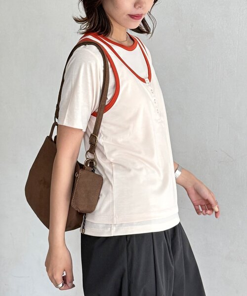 CPCM(シーピーシーエム)の「タンクセットスラブ半袖プルオーバー(Tシャツ/カットソー・レディース・オフホワイト/ブラウン/グレー・FREE)」の15枚目の写真