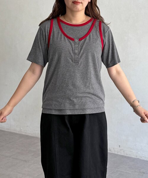 CPCM(シーピーシーエム)の「タンクセットスラブ半袖プルオーバー(Tシャツ/カットソー・レディース・オフホワイト/ブラウン/グレー・FREE)」の20枚目の写真