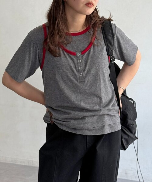 CPCM(シーピーシーエム)の「タンクセットスラブ半袖プルオーバー(Tシャツ/カットソー・レディース・オフホワイト/ブラウン/グレー・FREE)」の4枚目の写真
