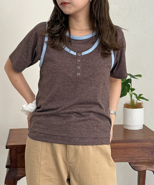 CPCM(シーピーシーエム)の「タンクセットスラブ半袖プルオーバー(Tシャツ/カットソー・レディース・オフホワイト/ブラウン/グレー・FREE)」の7枚目の写真