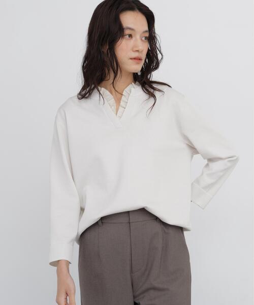 human woman(ヒューマンウーマン)の「◆【レイヤード風ドッキング / ウォッシャブル】フリル衿付プルオーバーニット(ニット/セーター・レディース・グレー系その他/グリーン/グレー・MEDIUM)」の18枚目の写真