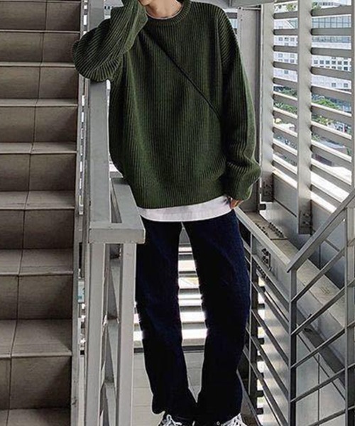 KELVIN(ケルヴァン)の「Classic Waffle Knit クラシックワッフルニット(ニット/セーター・メンズ・グレー/グリーン/ブラック・MEDIUM/LARGE)」の4枚目の写真