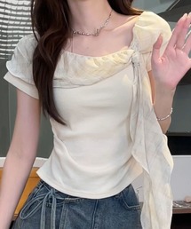 チェック柄シフォンリボンTシャツ