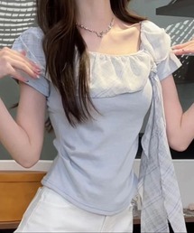 チェック柄シフォンリボンTシャツ