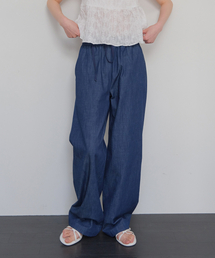 Denim banding slacks (D/BLUE)