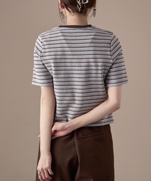 Fashion Letter(ファッションレター)の「フライス マルチボーダーミニTシャツ(Tシャツ/カットソー・レディース・ホワイト/チャコールグレー/パープル/ブラウン/ブルー・M)」の11枚目の写真