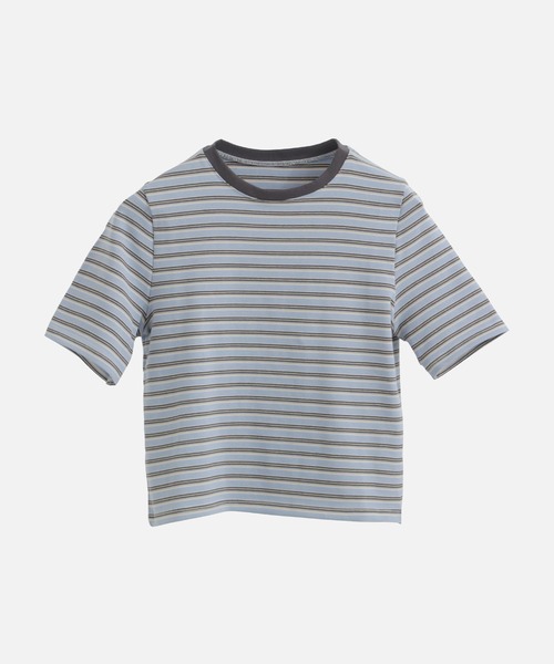 Fashion Letter(ファッションレター)の「フライス マルチボーダーミニTシャツ(Tシャツ/カットソー・レディース・ホワイト/チャコールグレー/パープル/ブラウン/ブルー・M)」の12枚目の写真