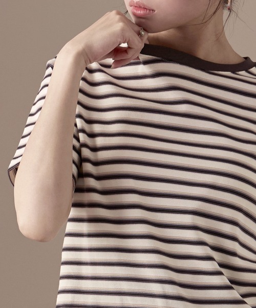 Fashion Letter(ファッションレター)の「フライス マルチボーダーミニTシャツ(Tシャツ/カットソー・レディース・ホワイト/チャコールグレー/パープル/ブラウン/ブルー・M)」の21枚目の写真