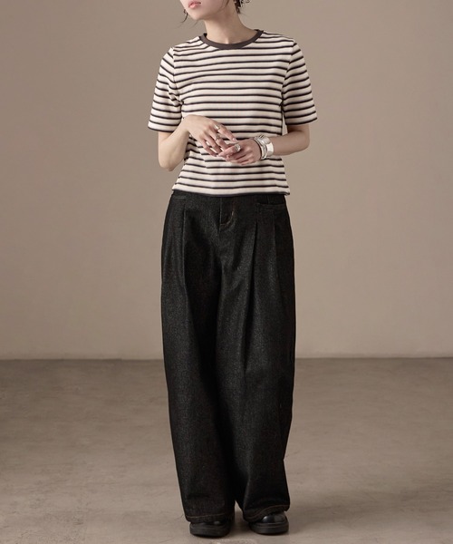 Fashion Letter(ファッションレター)の「フライス マルチボーダーミニTシャツ(Tシャツ/カットソー・レディース・ホワイト/チャコールグレー/パープル/ブラウン/ブルー・M)」の22枚目の写真