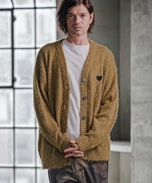 CAMBIO(カンビオ)の「mcg3867-Feather Yarn Heart Knit Cardigan ニットカーディガン(PF-262-018)(カーディガン/ボレロ・メンズ・ブラック/グレー/カーキ/ナチュラル・M/L)」の4枚目の写真