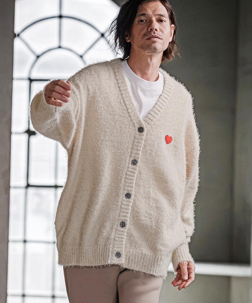 CAMBIO(カンビオ)の「mcg3867-Feather Yarn Heart Knit Cardigan ニットカーディガン(PF-262-018)(カーディガン/ボレロ・メンズ・ブラック/グレー/カーキ/ナチュラル・M/L)」の5枚目の写真