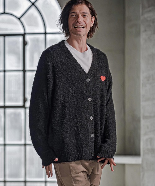 CAMBIO(カンビオ)の「mcg3867-Feather Yarn Heart Knit Cardigan ニットカーディガン(PF-262-018)(カーディガン/ボレロ・メンズ・ブラック/グレー/カーキ/ナチュラル・M/L)」の10枚目の写真