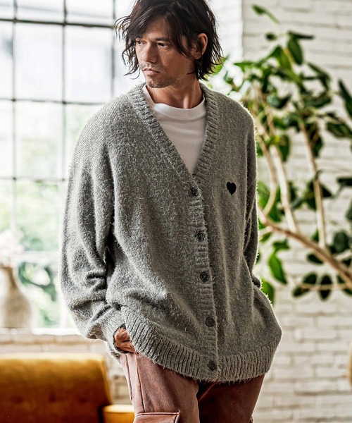 CAMBIO(カンビオ)の「mcg3867-Feather Yarn Heart Knit Cardigan ニットカーディガン(PF-262-018)(カーディガン/ボレロ・メンズ・ブラック/グレー/カーキ/ナチュラル・M/L)」の16枚目の写真