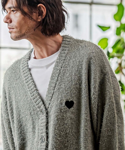 CAMBIO(カンビオ)の「mcg3867-Feather Yarn Heart Knit Cardigan ニットカーディガン(PF-262-018)(カーディガン/ボレロ・メンズ・ブラック/グレー/カーキ/ナチュラル・M/L)」の18枚目の写真