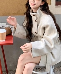 ベルト付きスタンドカラーハーフコート