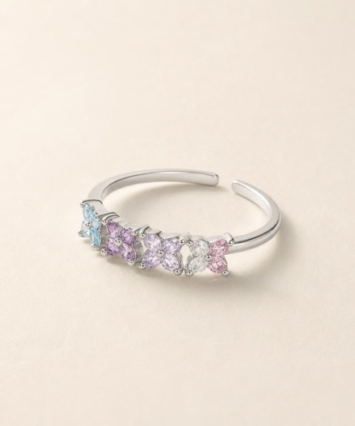 Burner(バーナー)の「【Sonu jewelry(ソヌジュエリー)】カラーストーン フラワーオープンリング son-ring-32-4【RBTS】(リング・レディース・シルバー/ゴールド・FREE)」の1枚目の写真
