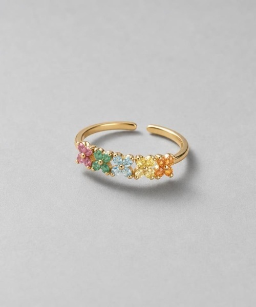 Burner(バーナー)の「【Sonu jewelry(ソヌジュエリー)】カラーストーン フラワーオープンリング son-ring-32-4【RBTS】(リング・レディース・シルバー/ゴールド・FREE)」の2枚目の写真