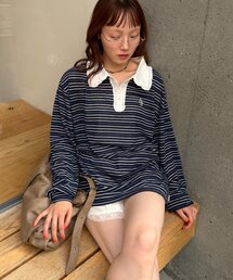 フリル衿ボーダーTシャツ