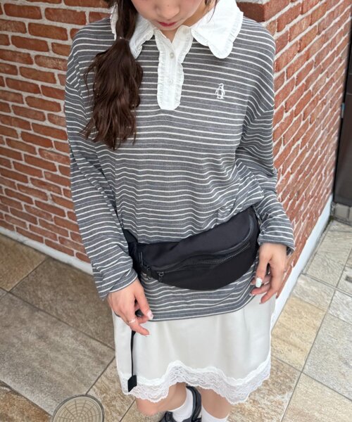 w closet(ダブルクローゼット)の「フリル衿ボーダーTシャツ(Tシャツ/カットソー・レディース・イエロー/ネイビー/グレー・FREE)」の14枚目の写真