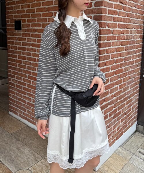 w closet(ダブルクローゼット)の「フリル衿ボーダーTシャツ(Tシャツ/カットソー・レディース・イエロー/ネイビー/グレー・FREE)」の15枚目の写真