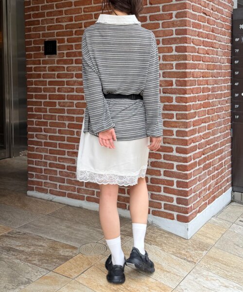 w closet(ダブルクローゼット)の「フリル衿ボーダーTシャツ(Tシャツ/カットソー・レディース・イエロー/ネイビー/グレー・FREE)」の18枚目の写真
