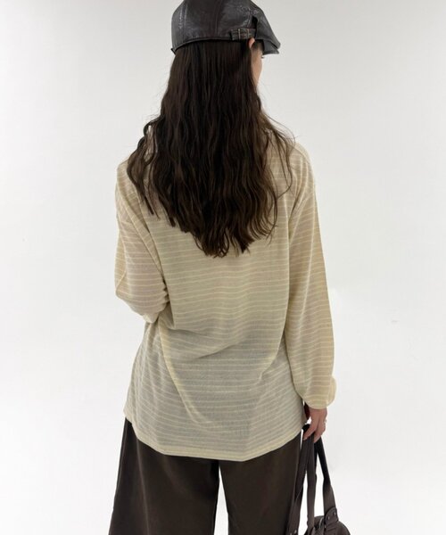 w closet(ダブルクローゼット)の「フリル衿ボーダーTシャツ(Tシャツ/カットソー・レディース・イエロー/ネイビー/グレー・FREE)」の8枚目の写真