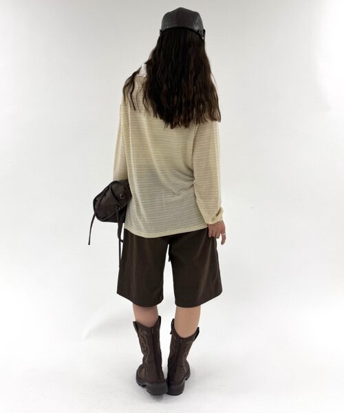 w closet(ダブルクローゼット)の「フリル衿ボーダーTシャツ(Tシャツ/カットソー・レディース・イエロー/ネイビー/グレー・FREE)」の11枚目の写真