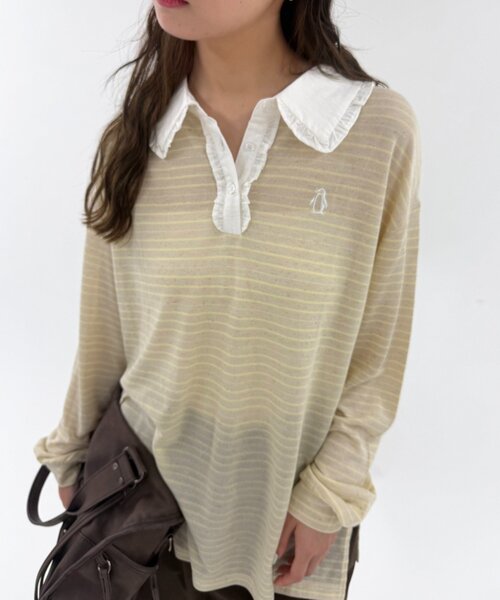 w closet(ダブルクローゼット)の「フリル衿ボーダーTシャツ(Tシャツ/カットソー・レディース・イエロー/ネイビー/グレー・FREE)」の13枚目の写真
