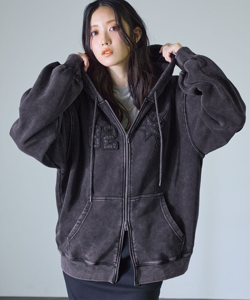 ReDial（リダイアル）の「ヴィンテージ加工ダメージパッチパーカー（パーカー・レディース・ブラック系/グレー系・3L/LL/L/M）」の9枚目の写真