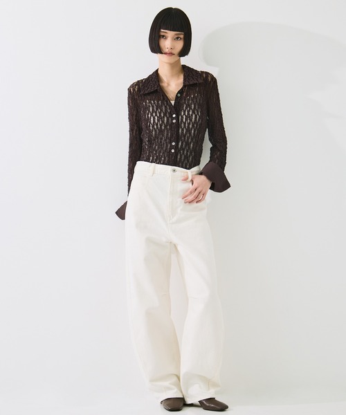 STUDIOUS(ステュディオス)の「【STUDIOUS/ステュディオス】Damaged Barrel Leg Jeans/ダメージバレルレッグジーンズ/美脚デニム/小尻効果(デニムパンツ・レディース・オフホワイト・2/1)」の4枚目の写真