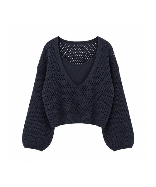 VASCARA（バスカラ）の「[SET] Punching Layered Crop Knit + Sleeveless (4colors)（ニット/セーター・レディース・ブラック/ベージュ/ブラウン/チャコール・FREE）」の3枚目の写真