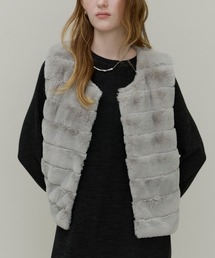 Volume Border Fur Short Vest / ボリュームファーボーダーベスト