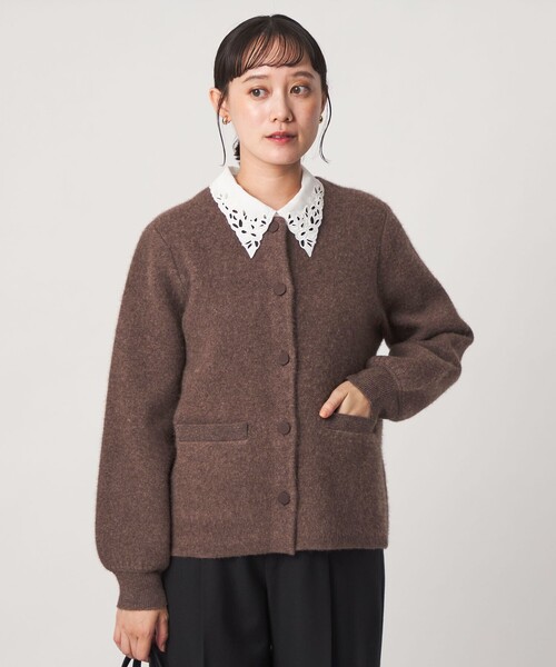 green label relaxing（グリーンレーベルリラクシング）の「［size SHORTあり］FOXブレンド セッケツ ノーカラー カーディガン（カーディガン/ボレロ・レディース・ネイビー/オフホワイト/ダークブラウン・SHORT/FREE）」の2枚目の写真