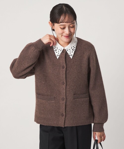 green label relaxing（グリーンレーベルリラクシング）の「［size SHORTあり］FOXブレンド セッケツ ノーカラー カーディガン（カーディガン/ボレロ・レディース・ネイビー/オフホワイト/ダークブラウン・SHORT/FREE）」の7枚目の写真