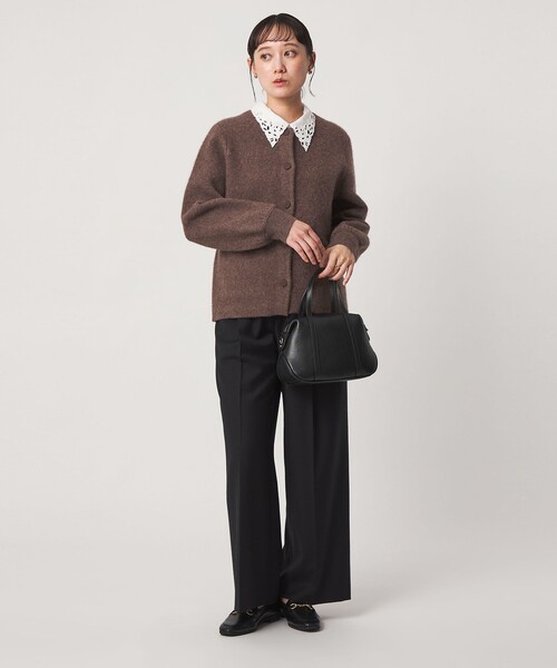 green label relaxing（グリーンレーベルリラクシング）の「［size SHORTあり］FOXブレンド セッケツ ノーカラー カーディガン（カーディガン/ボレロ・レディース・ネイビー/オフホワイト/ダークブラウン・SHORT/FREE）」の9枚目の写真