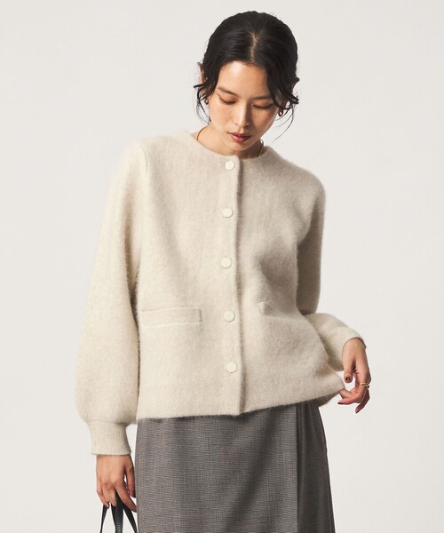 green label relaxing（グリーンレーベルリラクシング）の「［size SHORTあり］FOXブレンド セッケツ ノーカラー カーディガン（カーディガン/ボレロ・レディース・ネイビー/オフホワイト/ダークブラウン・SHORT/FREE）」の10枚目の写真