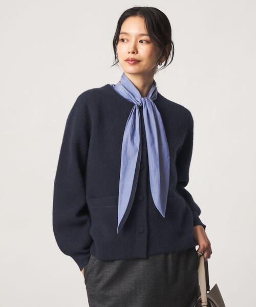 green label relaxing（グリーンレーベルリラクシング）の「［size SHORTあり］FOXブレンド セッケツ ノーカラー カーディガン（カーディガン/ボレロ・レディース・ネイビー/オフホワイト/ダークブラウン・SHORT/FREE）」の4枚目の写真